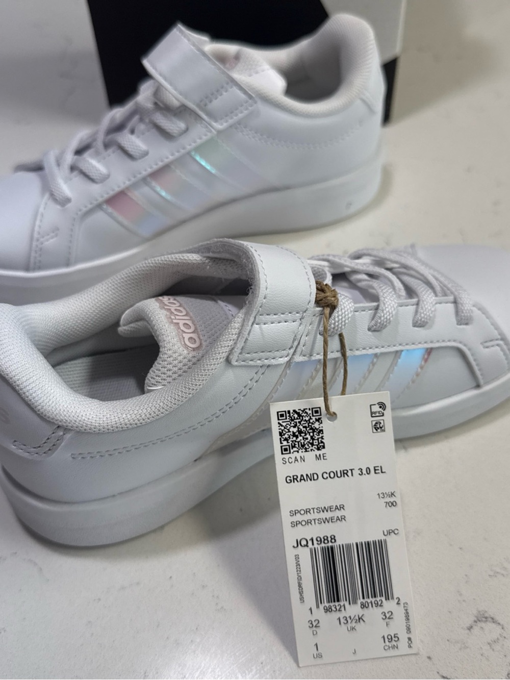 adidas Kids White Sneakers with Iridescent Three Stripes
